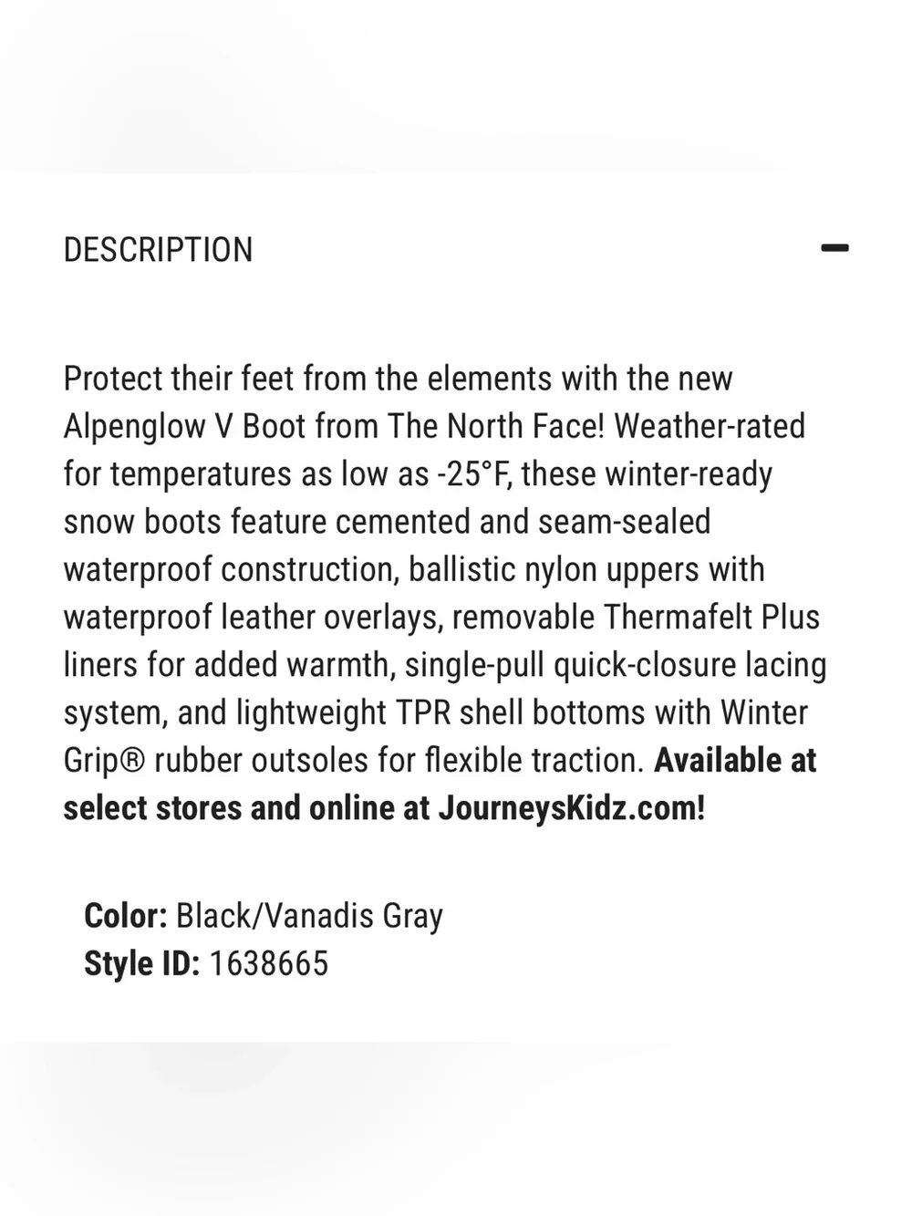 The North Face Youth Alpenglow V Waterproof Black and Grey Winter Boots